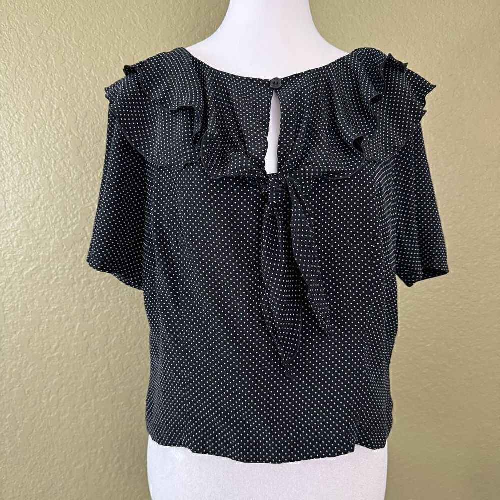 Escada Women’s Size 40 Small Black White Polka Dot 100% Silk Peasant Top Blouse